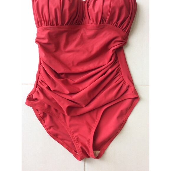 No Brand Swim One Piece Swimsuit Pleated Ruched Swimwear Rust - Picture 4 of 8